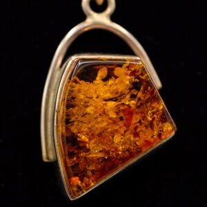 Huge Chunk of Amber Super Colorful Sterling Silver Amber Pendant